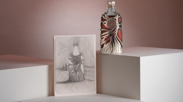 Highland Park 50 Year Bottle and original sketch.