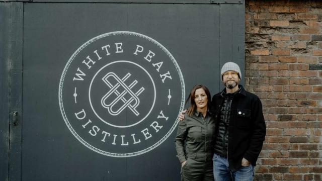 Max & Claire Vaughan outside White Peak distillery