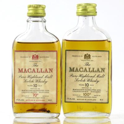 Macallan 10 Year Old 70 & 100 Proof Miniature 2 x 4cl