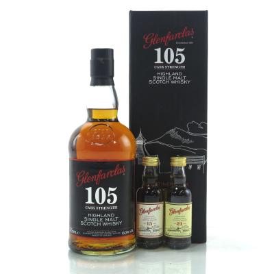 Glenfarclas 105 Cask Strength / with 15 and 21 Year Old Miniatures