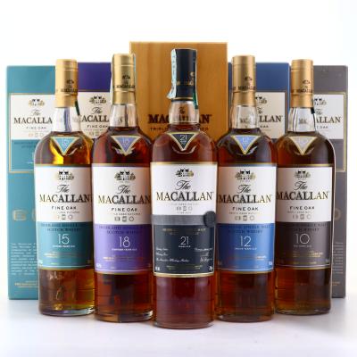 Macallan 10, 12, 15, 18 & 21 Year Old Fine Oak Collection x 5