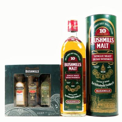Bushmills 10 Year Old and Miniature Gift Pack / 70cl and 3 x 5cl