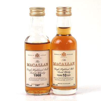 Macallan 1968 and 10 Year Old Miniatures 2 x 5cl