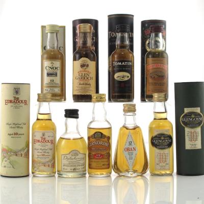 Highland Single Malt Miniatures x 9 / including Oban 12 Year Old