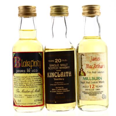 Single Malt Miniatures x 3 / including Kinclaith 20 Year Old