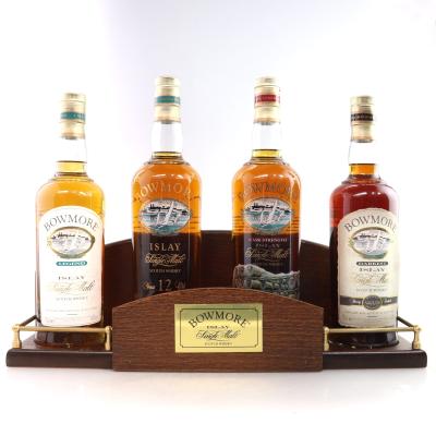 Bowmore 12 Year Old, Legend, Darkest, Cask Strength 4 x 70cl 1990s / with Display Stand