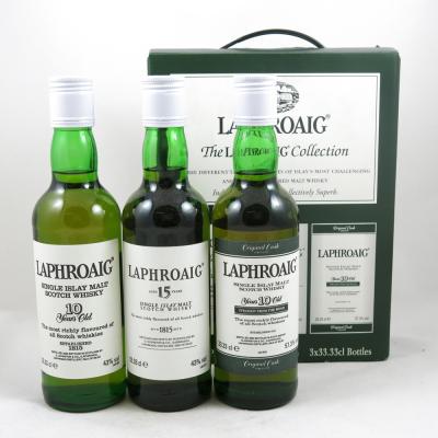 Laphroaig Collection (10 Year Old, 15 Year old and 10 Year Old Straight From the Wood) 3 x 33.33cl