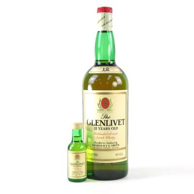 Glenlivet 12 Year Old 1 Litre 1980s and a 5cl 70 Proof Miniature